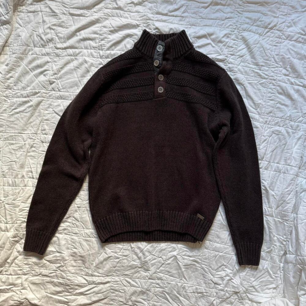 J.B. Holt dark brown mock neck sweater sz M knit fisherman old money preppy - Picture 2 of 8